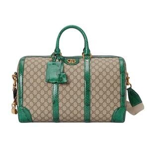 GUCCI Python Trim Duffle Bag with Double G in Beige Emerald Green $5500 NEWv